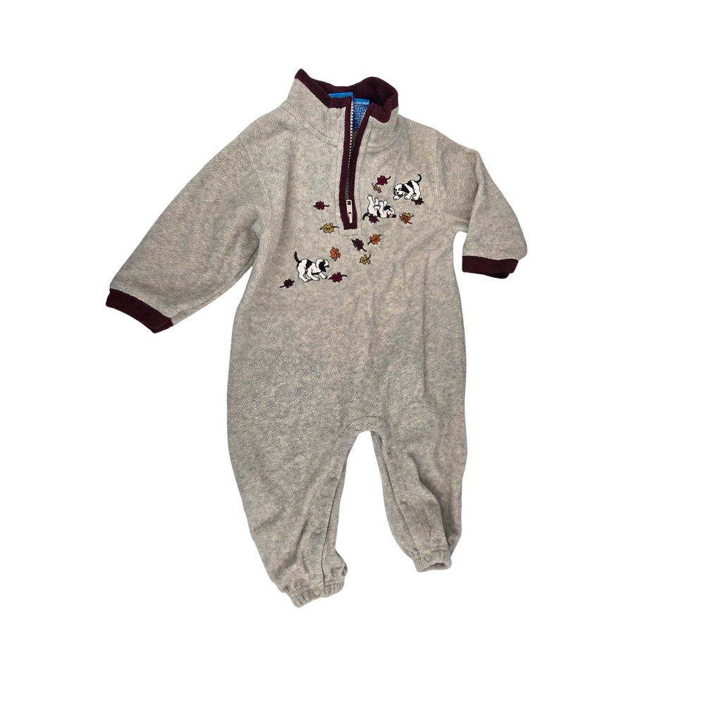 Little Big Dogs Baby Fleece Romper Fall Playing in the Leaves Puppy 12-18 VTG